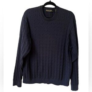 Donald J. Trump, Women’s Cotton Cable Knit Sweater - Navy Blue. Size: XL.